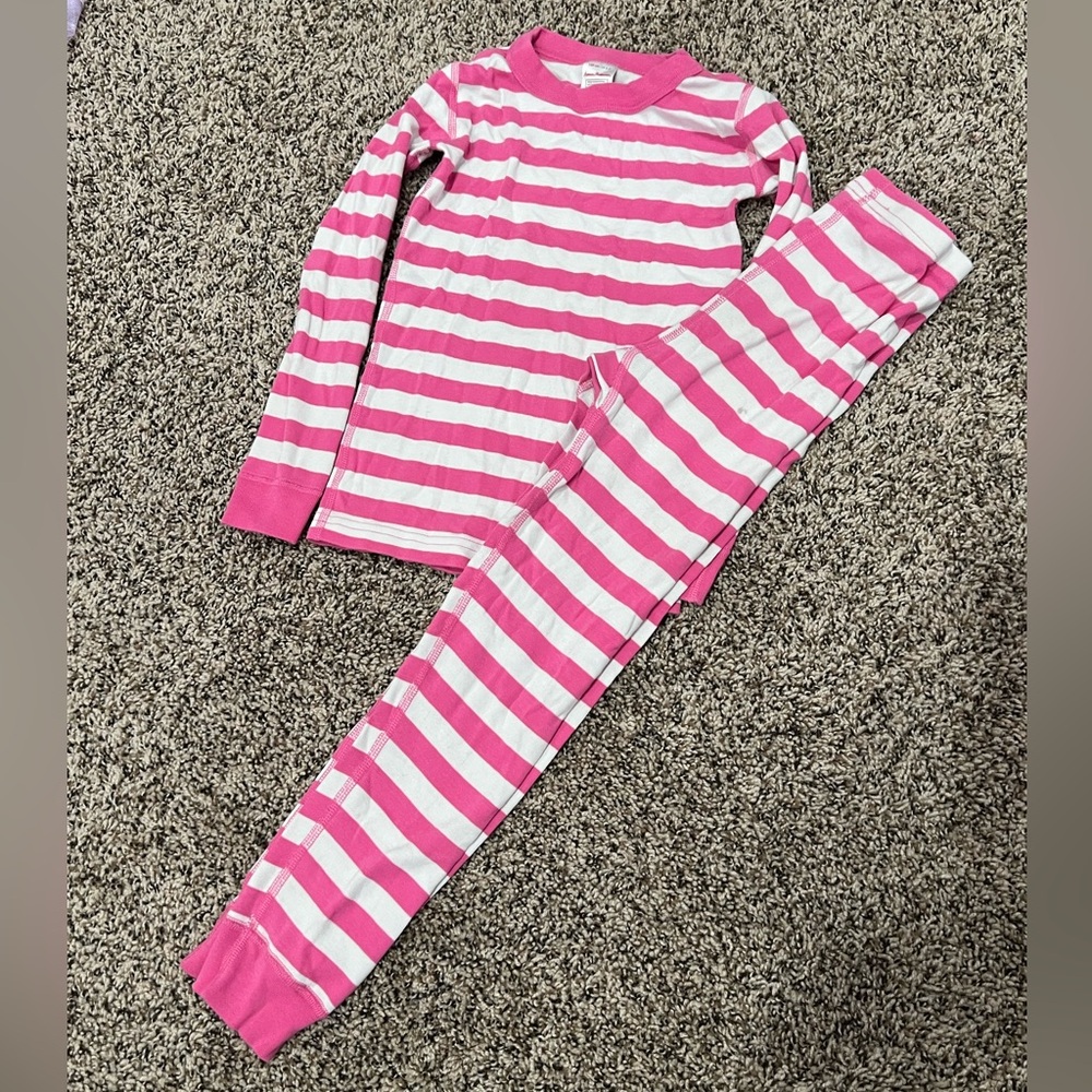 Hanna Andersson pink and white striped pajamas size 6-7